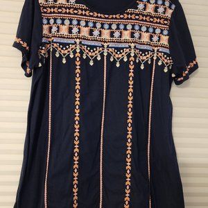 J Jill Embroidered short sleeve knit Tee